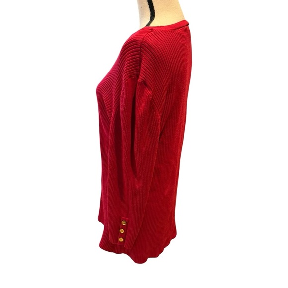 Lane Bryant Womens Size 18 Red Ribbed 3/4 Button Sleeve Pullover Sweater Work - Picture 4 of 11